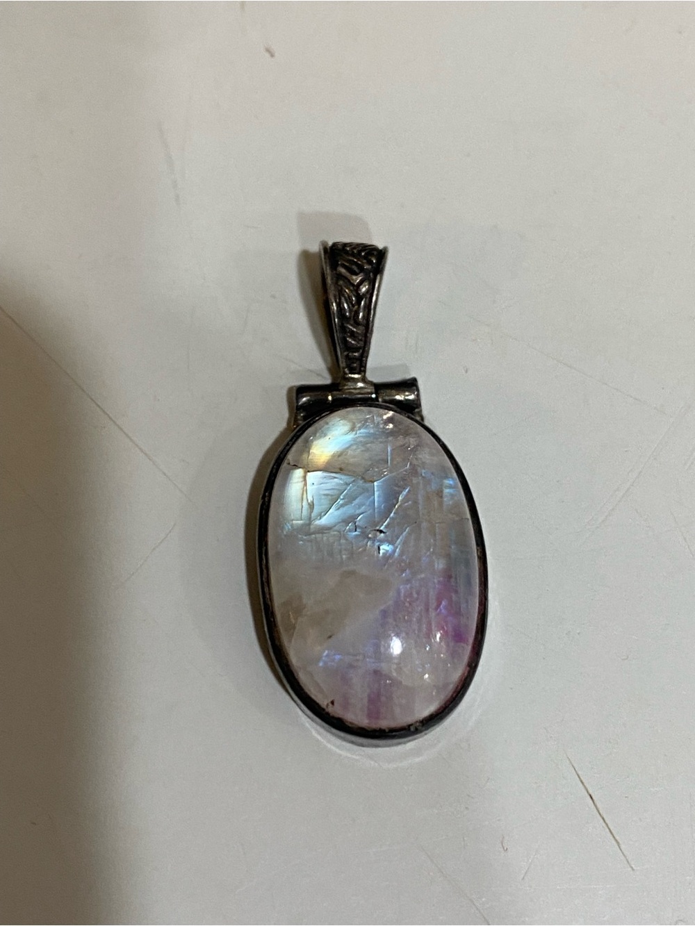 925 Sterling Silver Genuine Oval Rainbow Moonstone Gemstone Bezel Pendant Gift